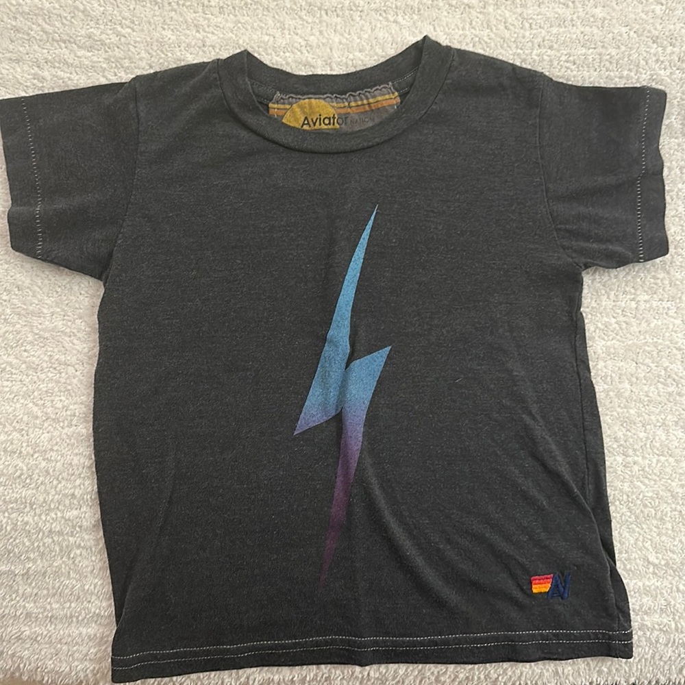 Kid’s Aviator Nation tee shirt, unisex, size 4 (Lightning Bolt)